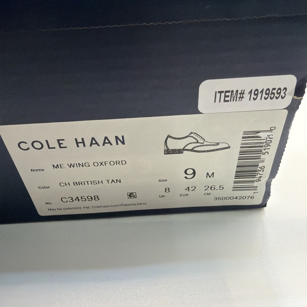 COLE HAAN Mens Dress Shoes 'Me Wing Oxford' Lace up C34598 Tan size 9 - Picture 15 of 15